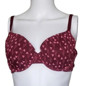 Auden The Everyday Demi Coverage Lightly Lined Underwire Burgundy Patterned 38B